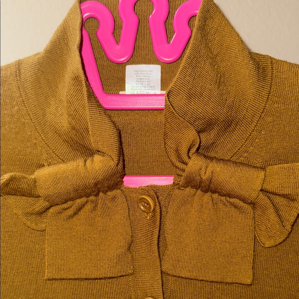 Crewcuts Brown Button Up Cardigan with Bow Accents Merino Wool Girl’s Size 10 - Picture 2 of 4
